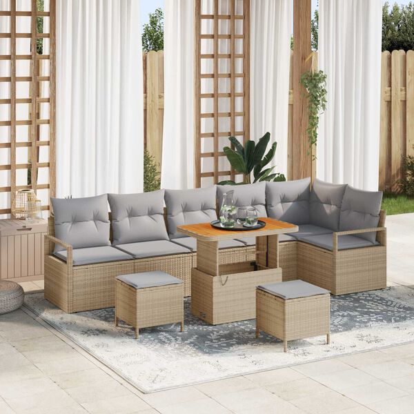 vidaXL Set Divano da Giardino con cuscino 9 pcs Beige e Grigio Chiaro