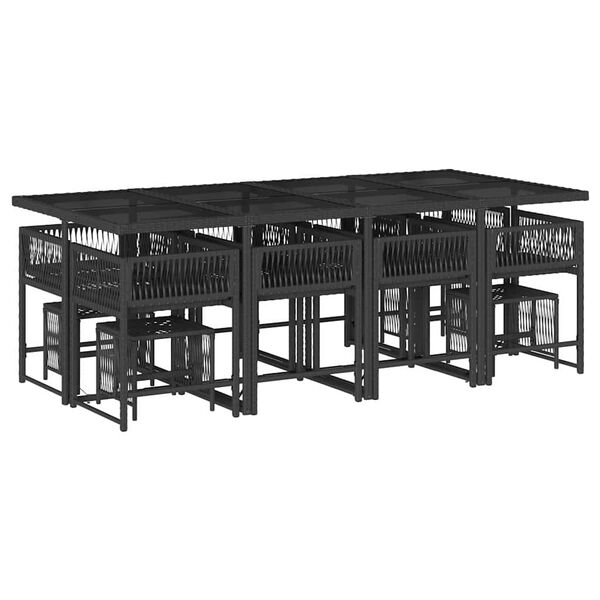 vidaXL Set da Pranzo da Giardino 13pz con Cuscini Nero in Polyrattan