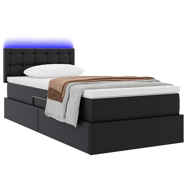 vidaXL Letto con contenitore e LED Nero 90 x 200 cm Pelle Sintetica