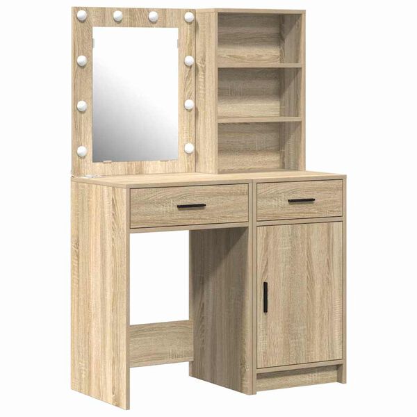 vidaXL Set da tavolo da trucco con LED con porta 2 pcs Rovere Sonoma