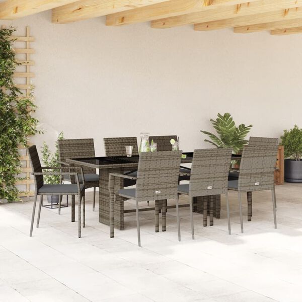 vidaXL Set da Pranzo da Giardino 9 pz con Cuscini in Polyrattan Grigio