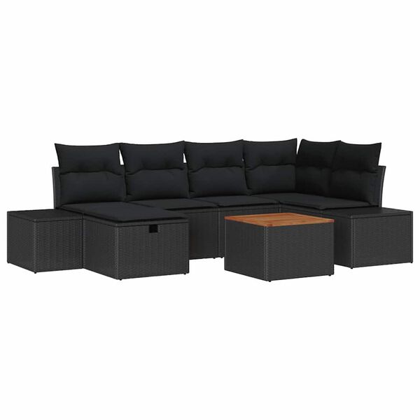 vidaXL Set Divano da Giardino con cuscino 7 pcs Nero Poly Rattan