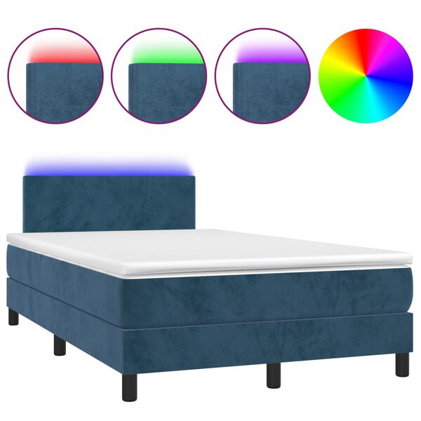 vidaXL Letto a Molle con Materasso e LED Blu Scuro 120x200cm