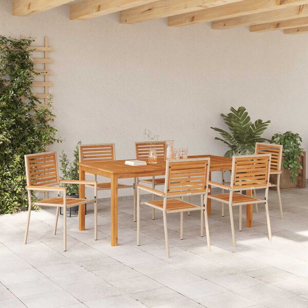 vidaXL Set da Pranzo per Giardino 7 pcs Beige Poly Rattan