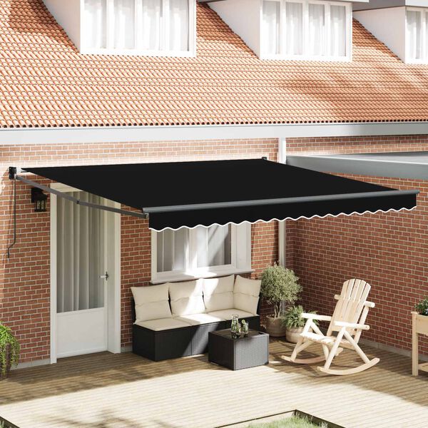 vidaXL Tenda Retrattile Nero 400 &times; 300 cm Poliestere e Alluminio