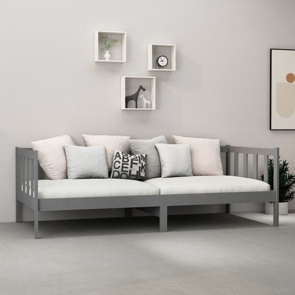 vidaXL Divano Letto con Materasso 90x200 cm Grigio in Legno di Pino