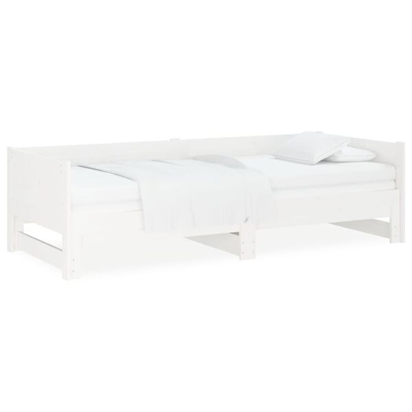 vidaXL Dormeuse Estraibile Bianca Legno Massello di Pino 2x(80x200) cm