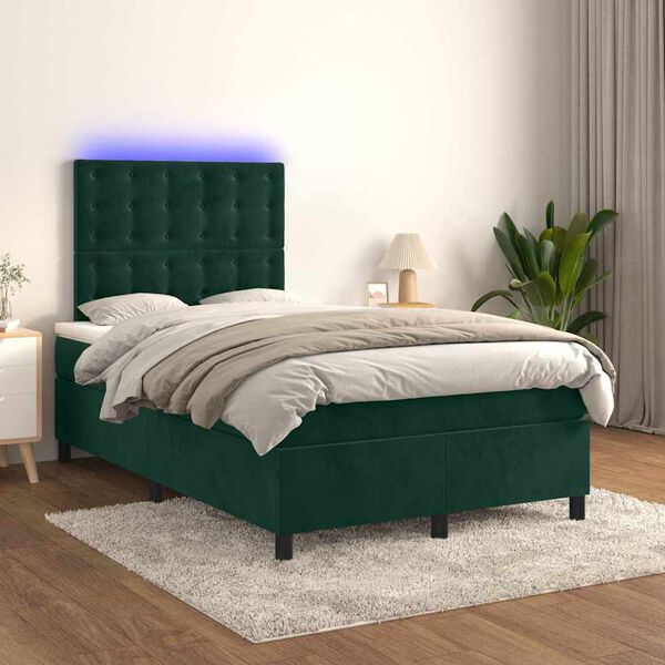 vidaXL Letto a Molle con Materasso e LED Verde Scuro 120x200cm Velluto