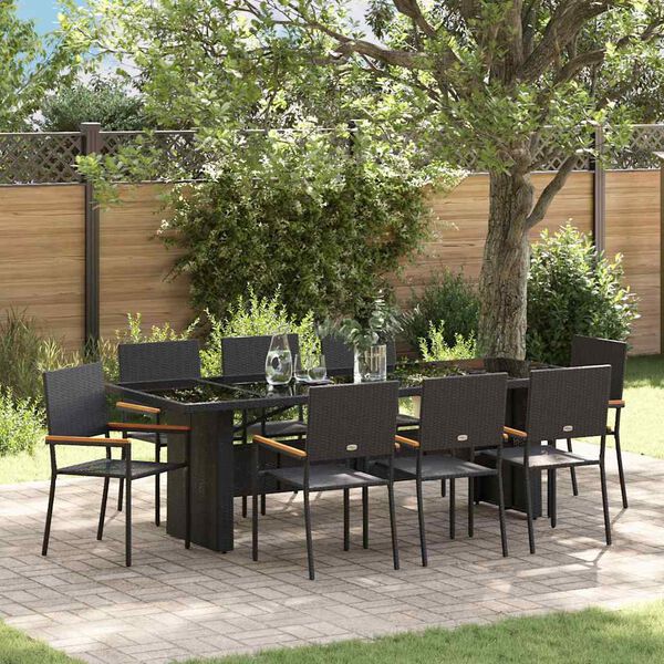 vidaXL Set da Pranzo per Giardino 9 pcs Nero polyrattan