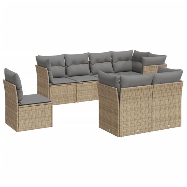 vidaXL Set Divano da Giardino 8 pz con Cuscini Beige in Polyrattan