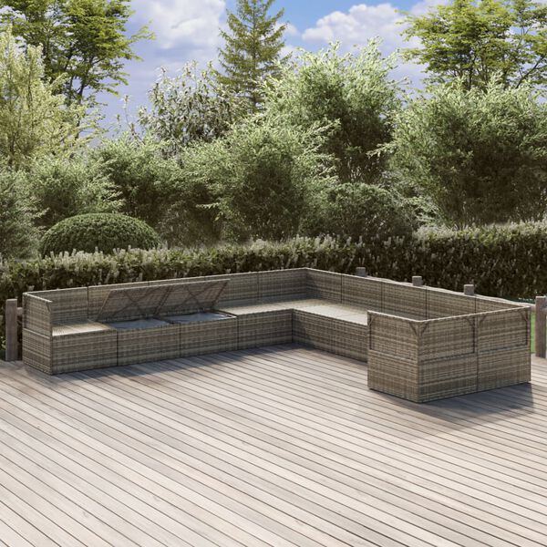 vidaXL Set Divani da Giardino 10 pz con Cuscini in Polyrattan Grigio