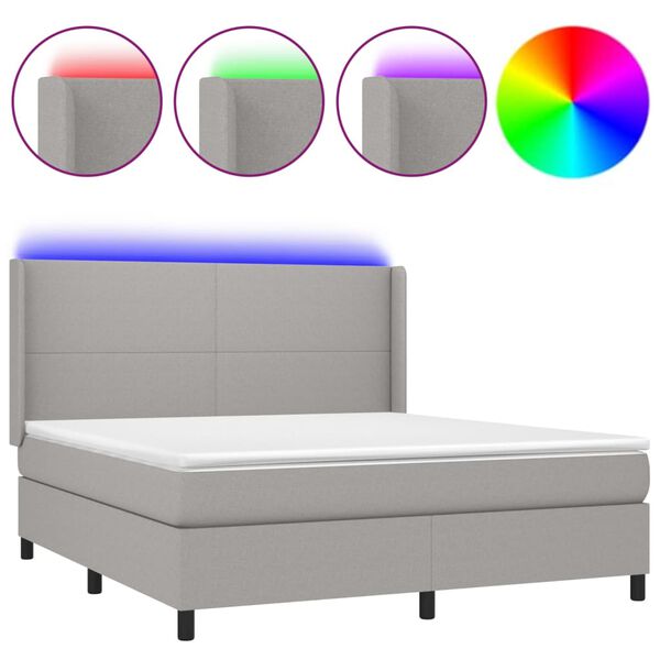 vidaXL Letto a Molle Materasso e LED Grigio Chiaro 160x200 cm Tessuto