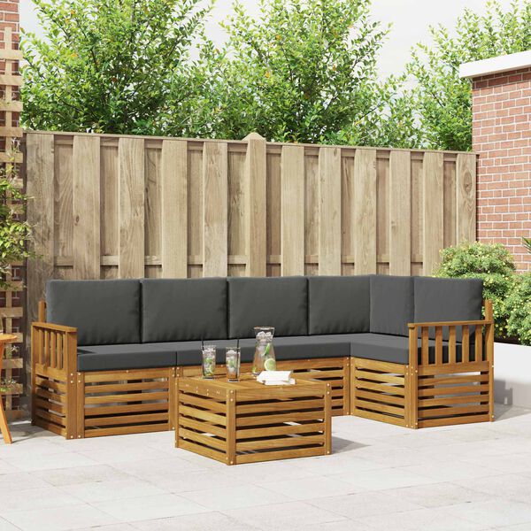 vidaXL Set divani 6 pcs Naturale e Antracite Legno di Acacia Massello