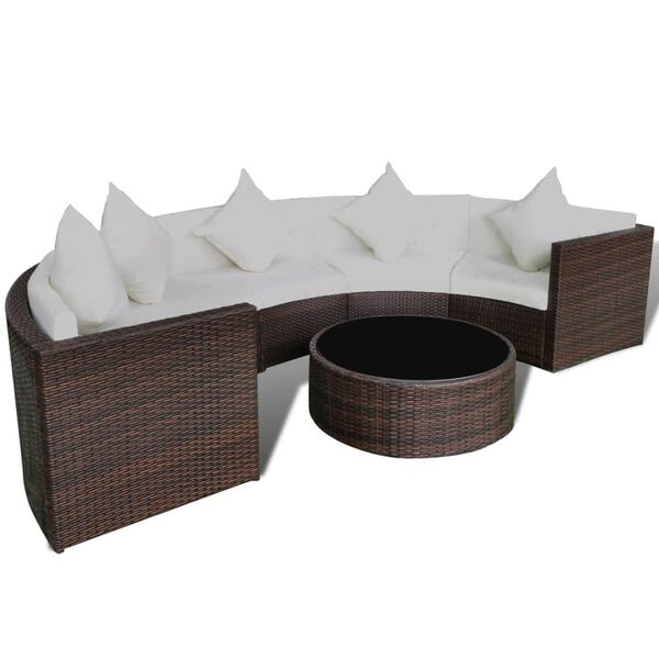vidaXL Set Divani da Giardino 6 pz con Cuscini in Polyrattan Marrone