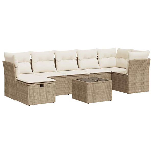 vidaXL Set Divani da Giardino 7 pz con Cuscini Beige in Polyrattan