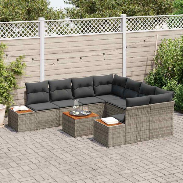 vidaXL Set Divano da Giardino con cuscino 9 pcs Grigio Poly Rattan