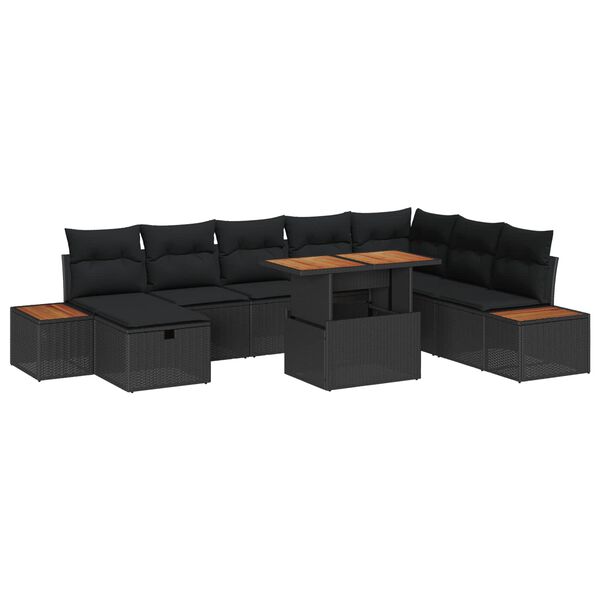vidaXL Set Divano da Giardino 9 pcs Nero polyrattan