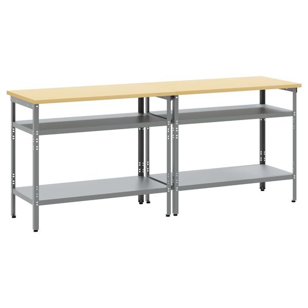 vidaXL Set banco da lavoro 2 pcs Grigio 200 x 55 x 85 cm Acciaio