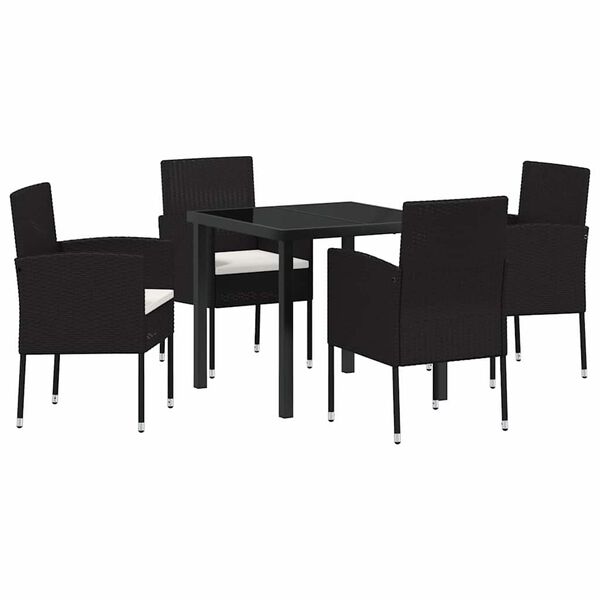 vidaXL Set da Pranzo per Giardino con cuscino 5 pcs Nero polyrattan