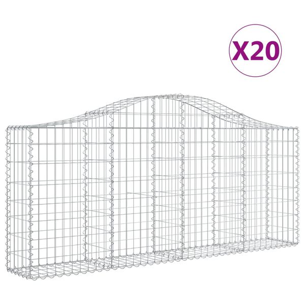 vidaXL Cesti Gabbioni ad Arco 20 pz 200x30x80/100 cm Ferro Zincato