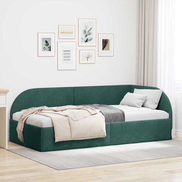 vidaXL Cornice del letto ad angolo Verde Scuro 80 cm x 200 cm Tessuto