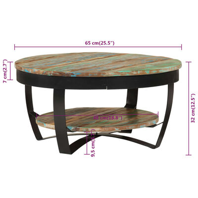 vidaXL Tavolino da Salotto in Legno Massello Recuperato 65x32 cm