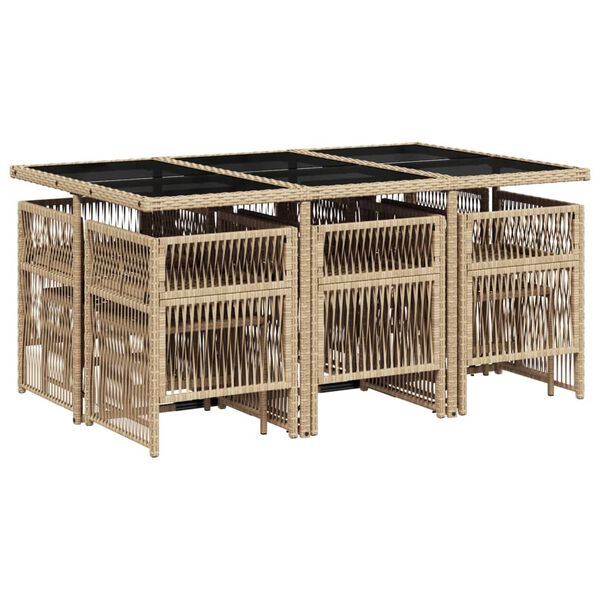 vidaXL Set Pranzo da Giardino 11 pz con Cuscini Beige Misto Polyrattan
