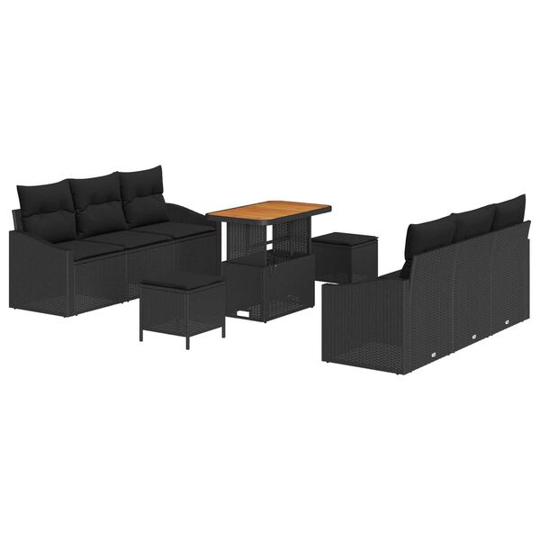 vidaXL Set Divano da Giardino con cuscino 9 pcs Nero polyrattan