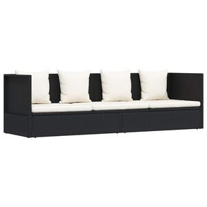 vidaXL Lettino da Giardino con Cuscini in Polyrattan Nero