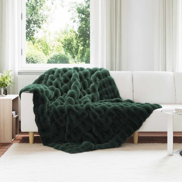 vidaXL Coperta in Pelliccia di Coniglio Finta Verde Scuro 150 x 220 cm