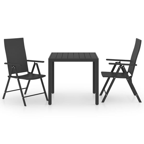 vidaXL Set da Pranzo da Giardino 3 pz Nero