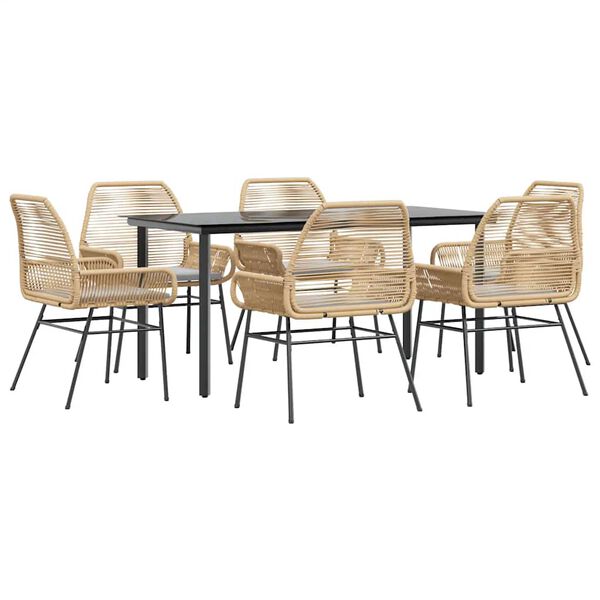 vidaXL Set Pranzo da Giardino 7pz con Cuscini Marrone Polyrattan Vetro