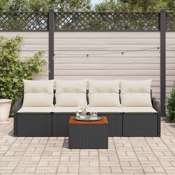 vidaXL Set Divano da Giardino 5 pcs Nero e Crema polyrattan