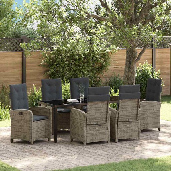 vidaXL Set da Pranzo per Giardino con cuscino 7 pcs Grigio polyrattan