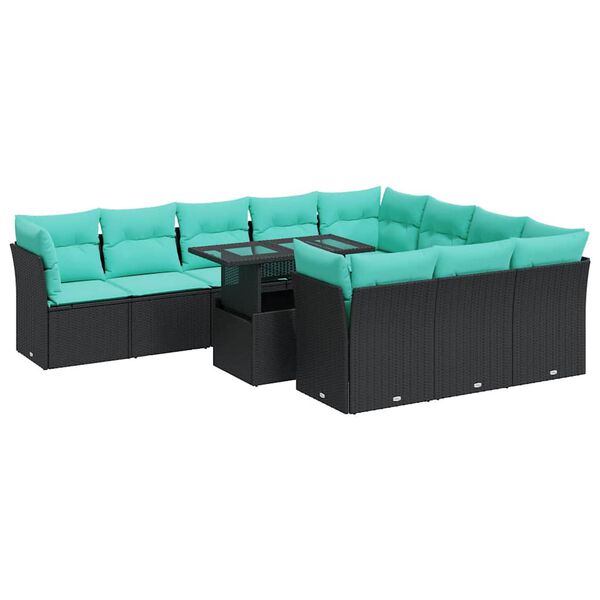 vidaXL Set Divani da Giardino 11 pz con Cuscini Polyrattan Acacia Nero