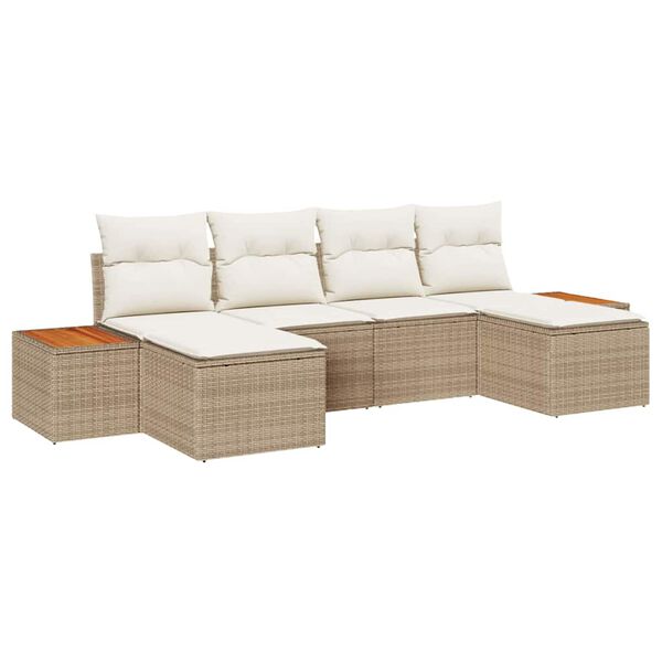 vidaXL Set Divano da Giardino con cuscino 6 pcs Beige polyrattan