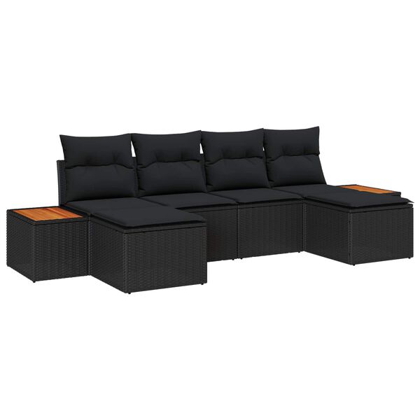 vidaXL Set Divano da Giardino 6 pcs Nero Rattan in Polipropilene