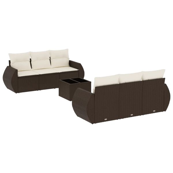 vidaXL Set Divani da Giardino 7 pz con Cuscini Marrone in Polyrattan