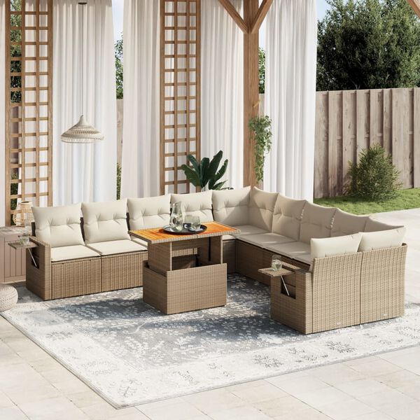 vidaXL Set Divani da Giardino 11 pz con Cuscini Beige in Polyrattan