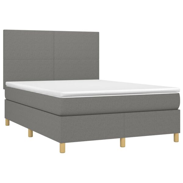 vidaXL Letto a Molle Materasso e LED Grigio Scuro 140x200cm in Tessuto