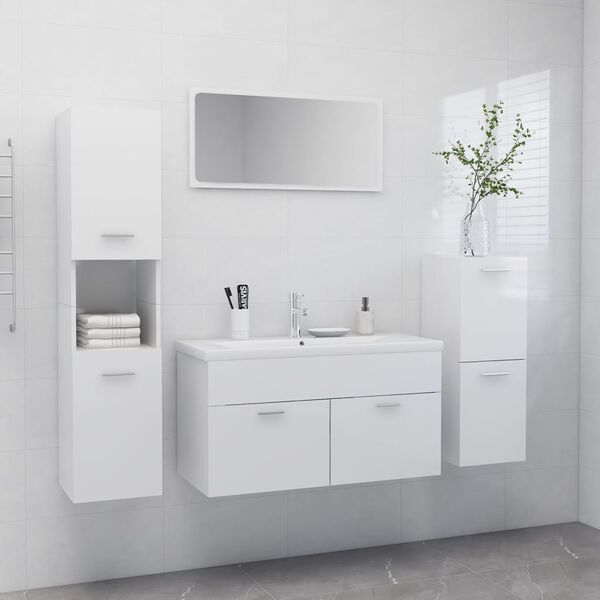 vidaXL Set Mobili da Bagno Bianco Lucido in Legno Multistrato