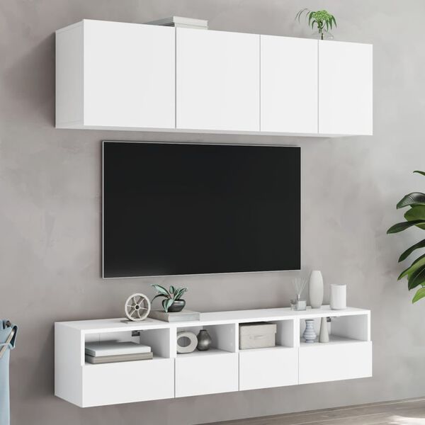 vidaXL Mobili TV a Muro 5pz Bianchi in Legno Multistrato