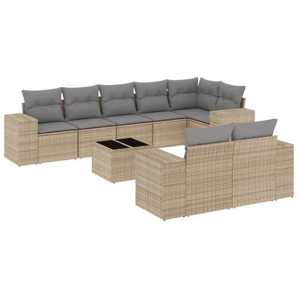 vidaXL Set Divano da Giardino 9 pz con Cuscini Beige in Polyrattan