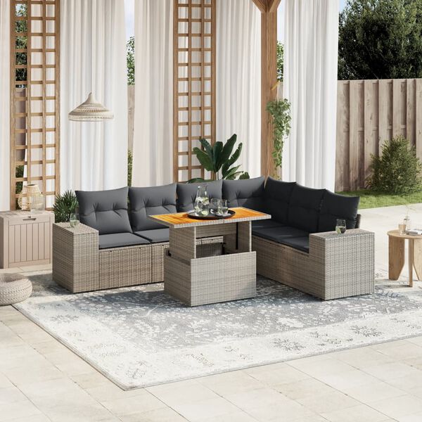 vidaXL Set Divani da Giardino 7 pz con Cuscini Grigio in Polyrattan