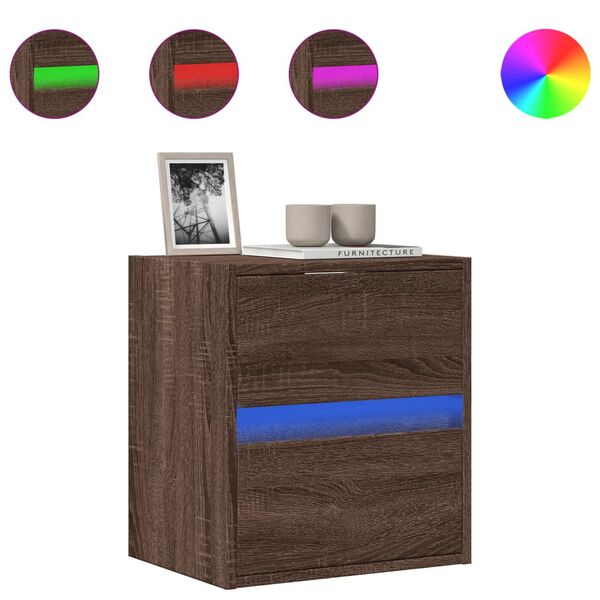 vidaXL Mobile TV a Parete con Luci LED Rovere Marrone 41x31x45 cm