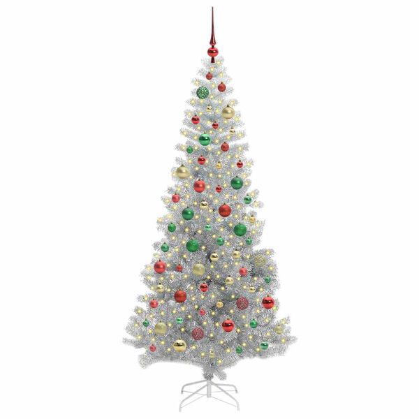 vidaXL Albero di Natale con 300 LED con supporto Argento 180 cm PET