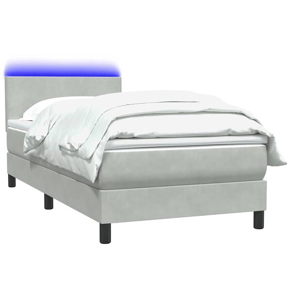 vidaXL Letto a Molle con Materasso e LED Grigio Chiaro 100x220cm Velluto