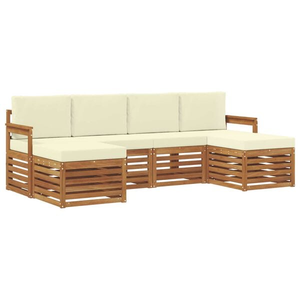 vidaXL Set divani 6 pcs Naturale e Crema Legno di Acacia Massello