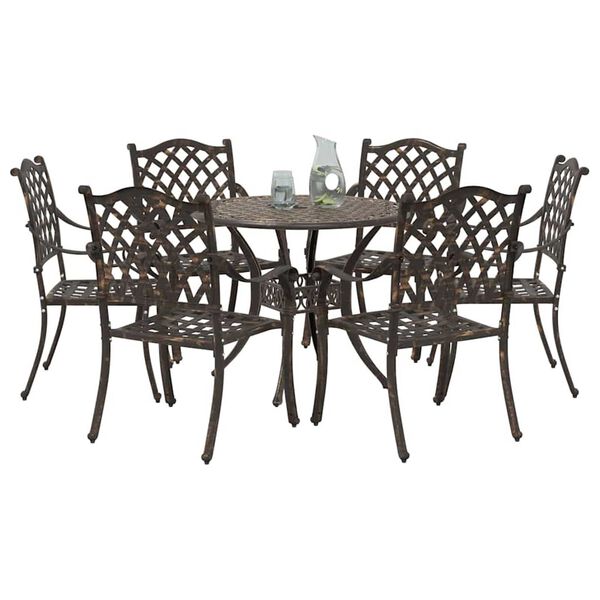 vidaXL Set da Pranzo per Giardino 7 pcs Bronzo 90 x 90 x 75 cm