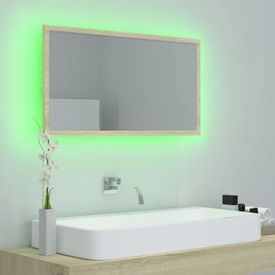 vidaXL Specchio da Bagno LED Rovere Sonoma 80x8,5x37 cm in Acrilico